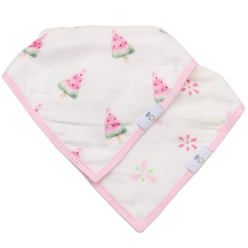 2 PK Muslin & Terry Cloth Bib Set Watermelons/Flowers