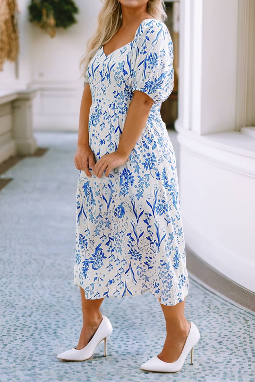 Floral Print Sweetheart Midi Dress