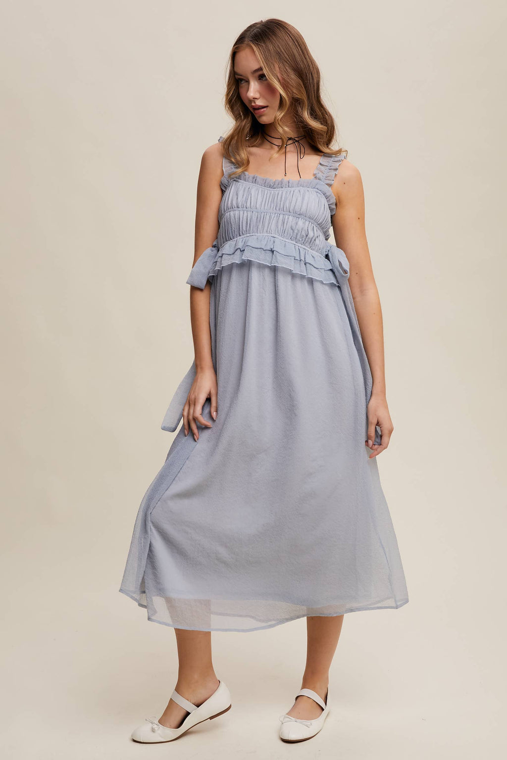 Ethereal Ruffle Bump Midi Dress