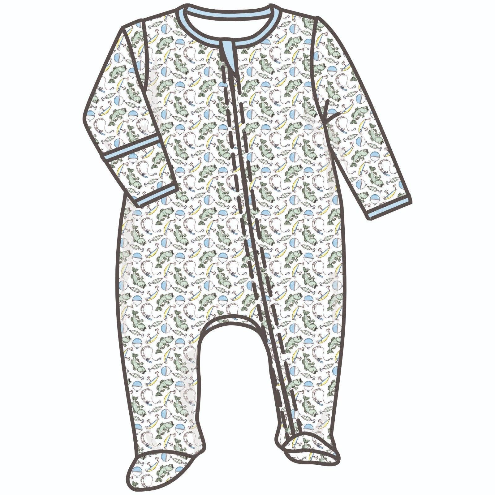 Hook, Line and Sinker Print Zip Footie