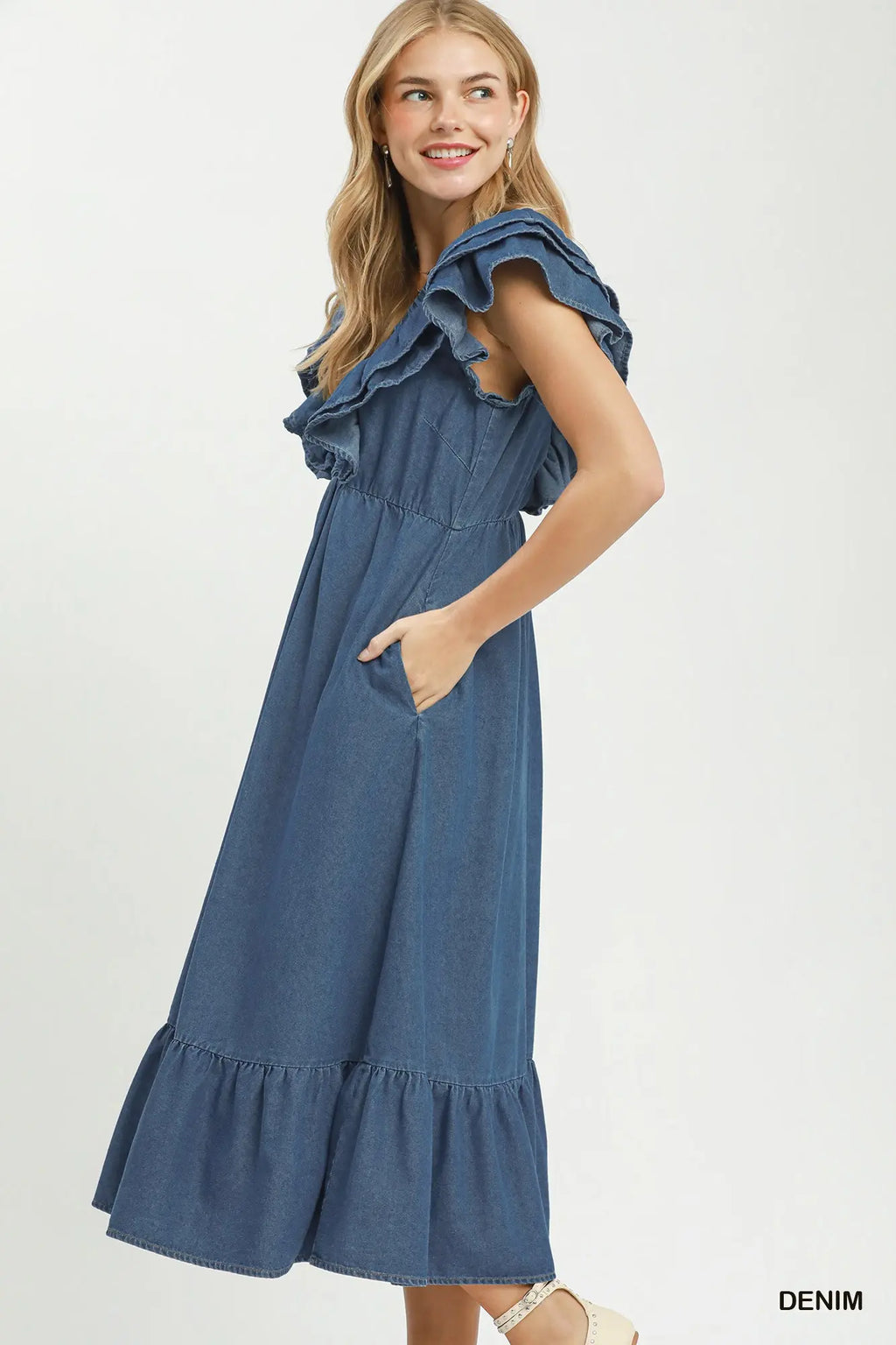 Chambray Ruffle Dress
