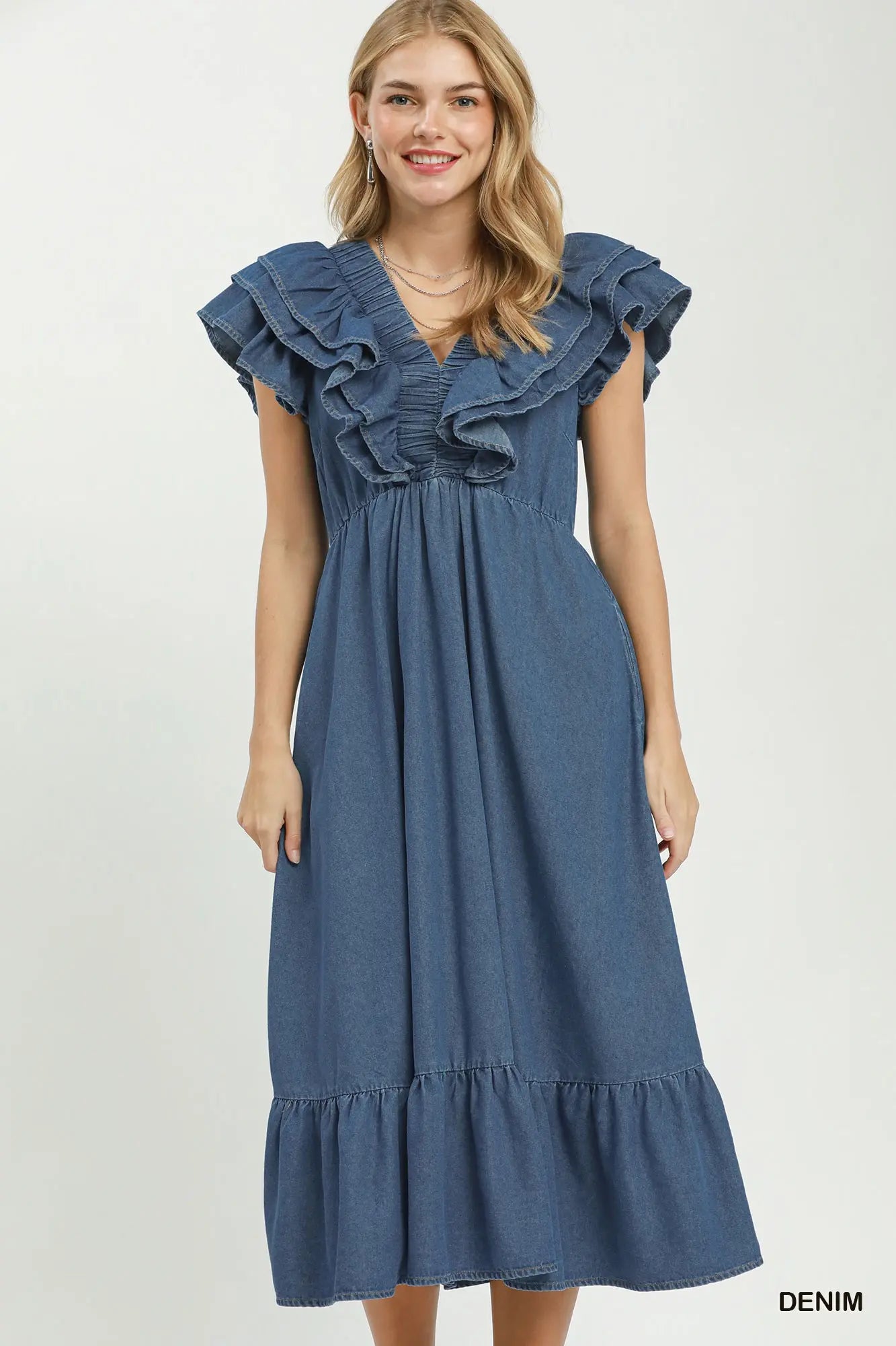 Chambray Ruffle Dress