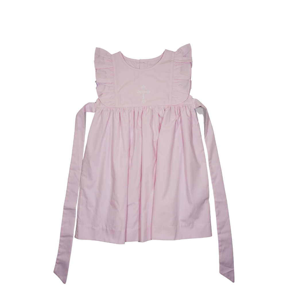 Pink Sleeveless Cross Embroidered Dress