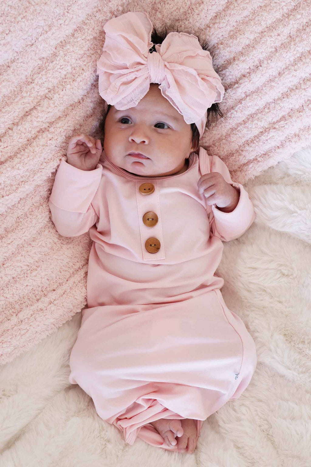 Baby Pink Newborn Baby Knot Gown & Hat Set