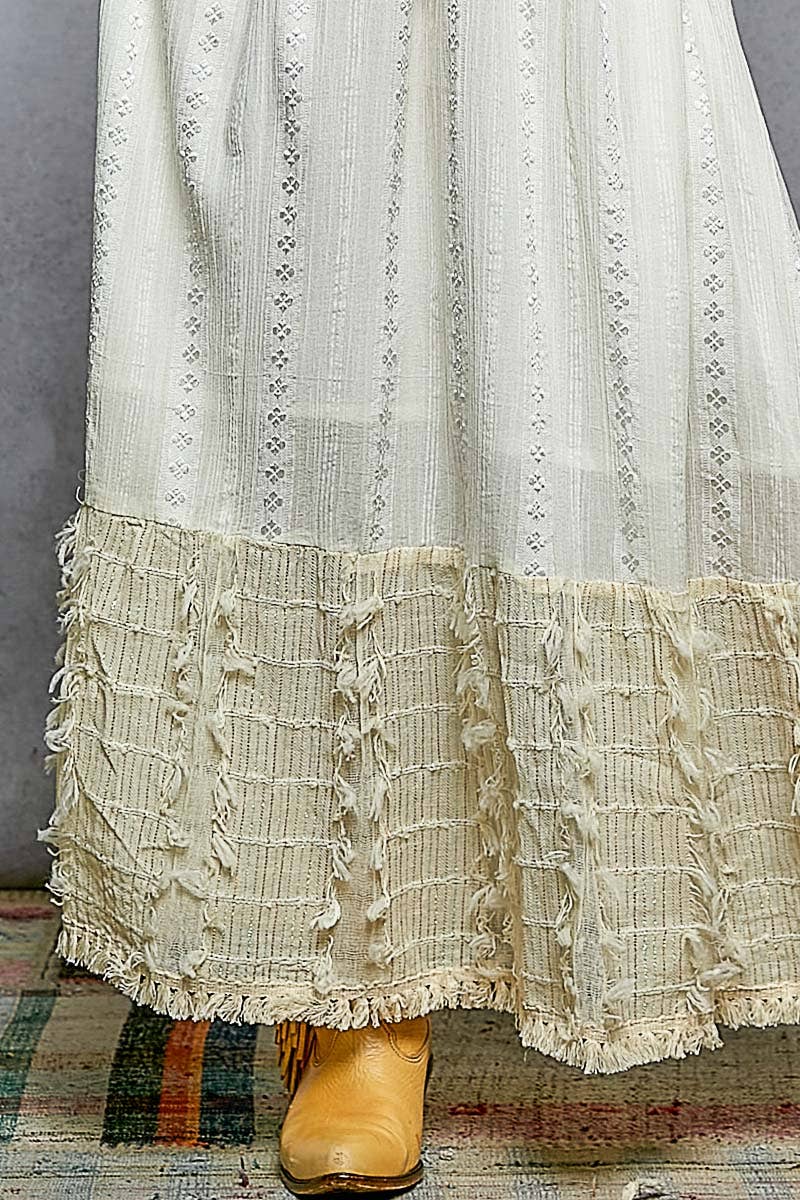 V-neck Metal Button Down Textured Linen Solid Maxi Dress