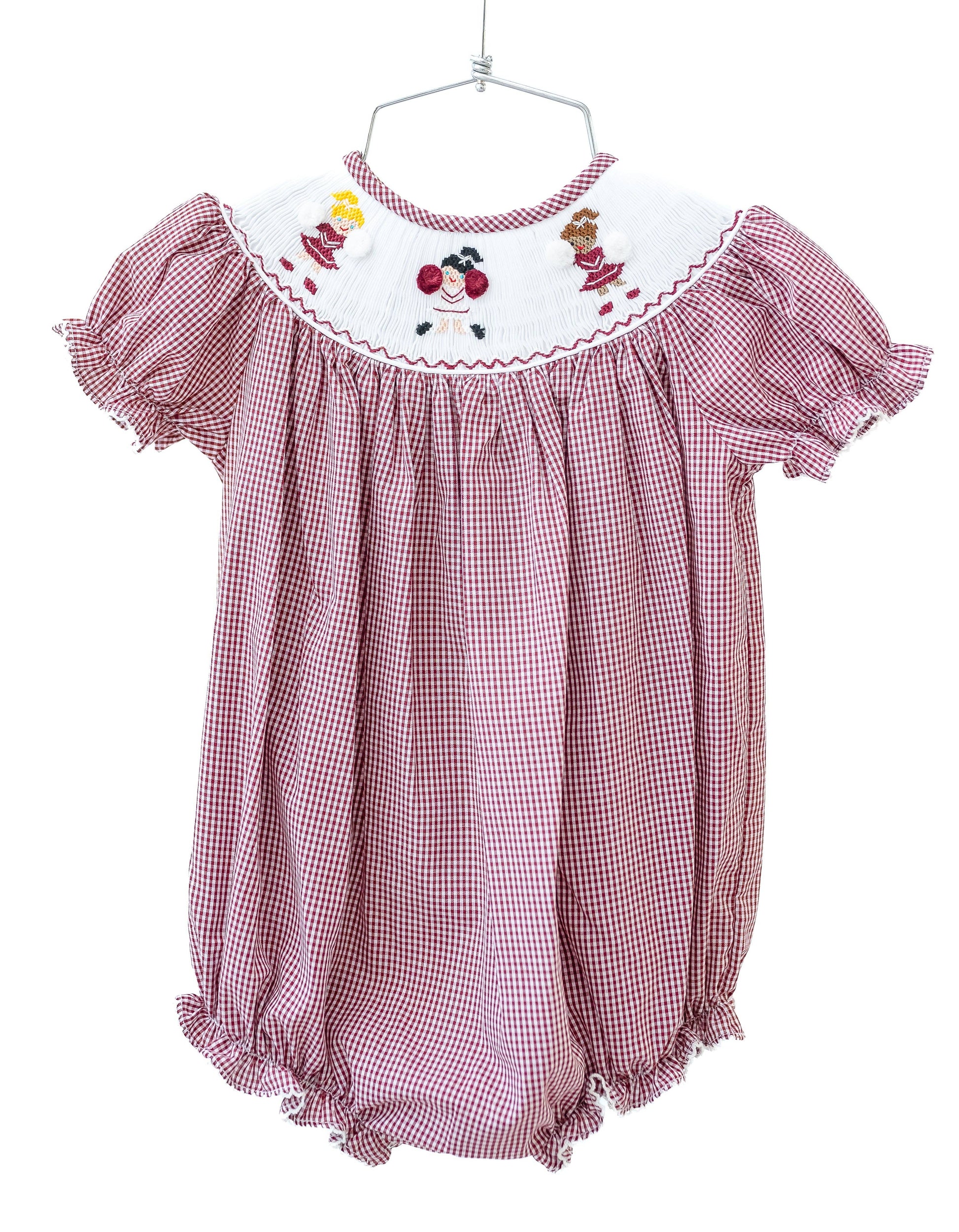 Maroon and White Cheerleaders Smocked Birdie Bubble