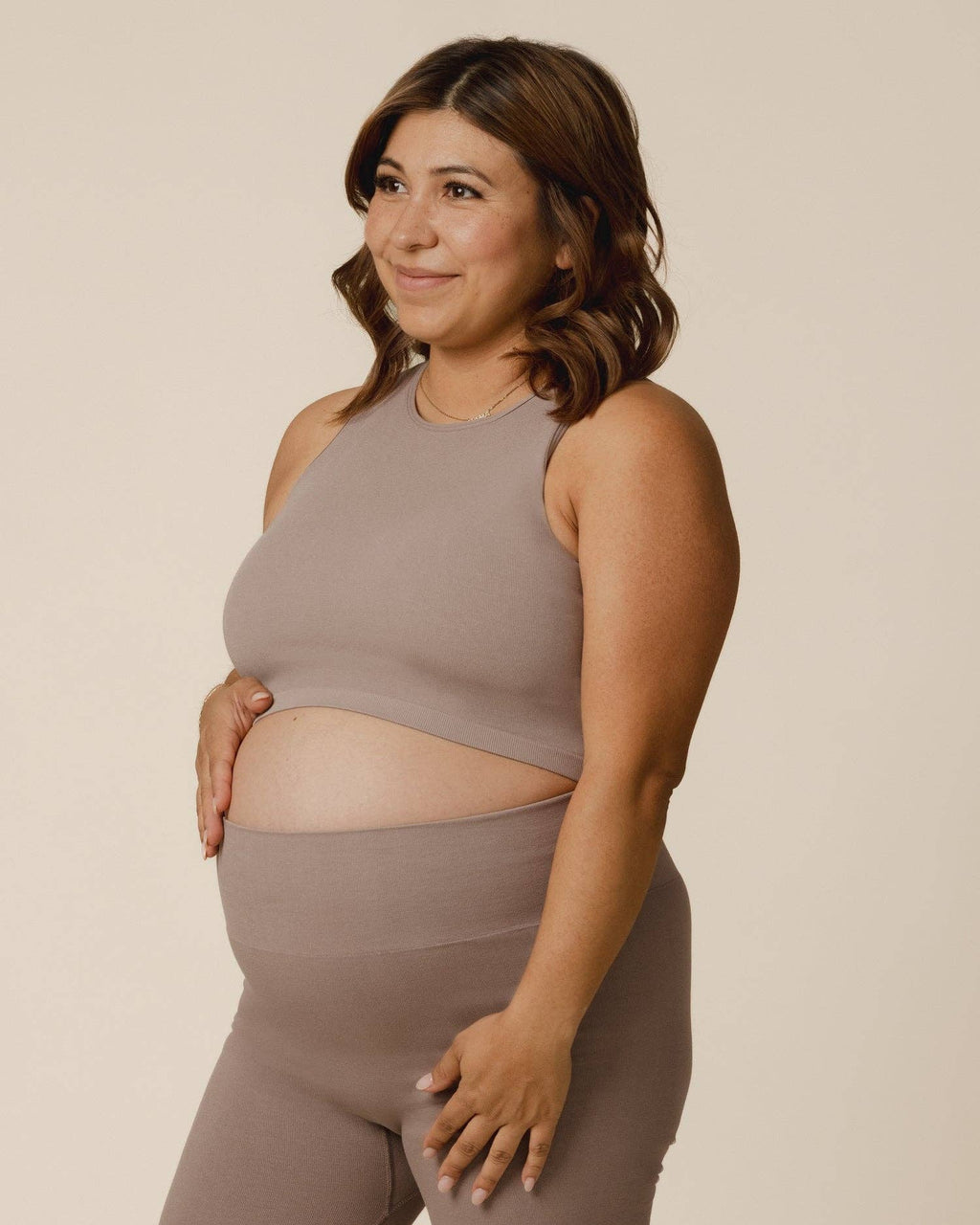 Sublime® Bamboo Maternity & Nursing Longline Bra Top | Taupe