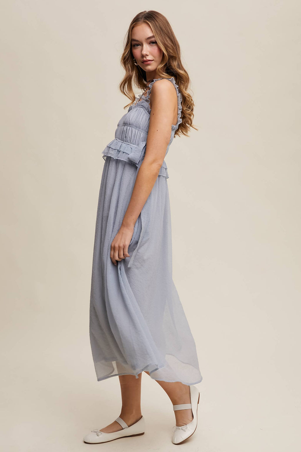 Ethereal Ruffle Bump Midi Dress