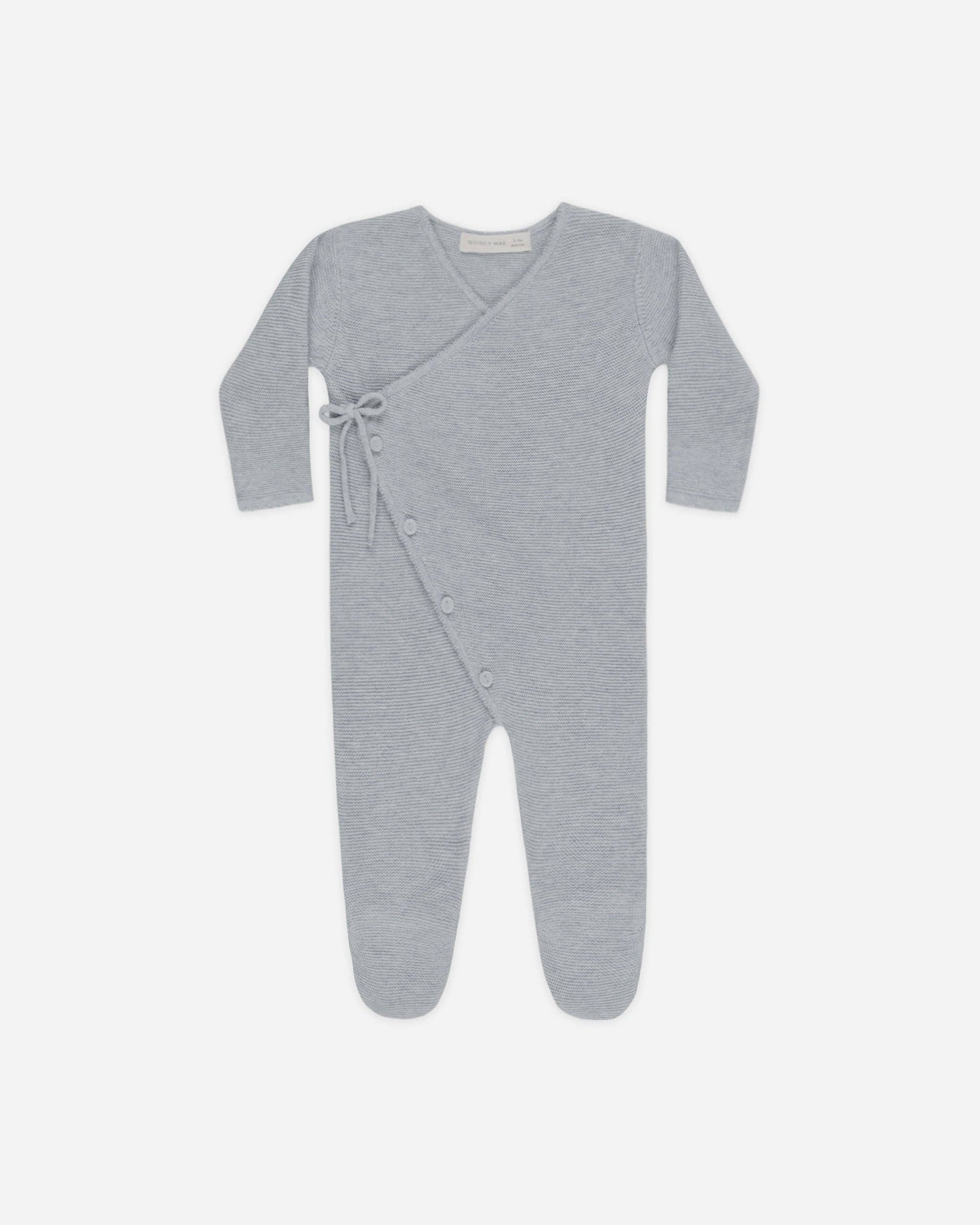 Wrap Knit Footie Heathered Dusty Blue