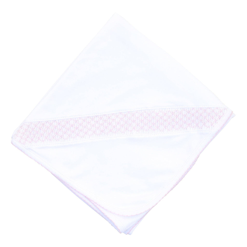 Solid Essentials White Pink Smocked Blanket