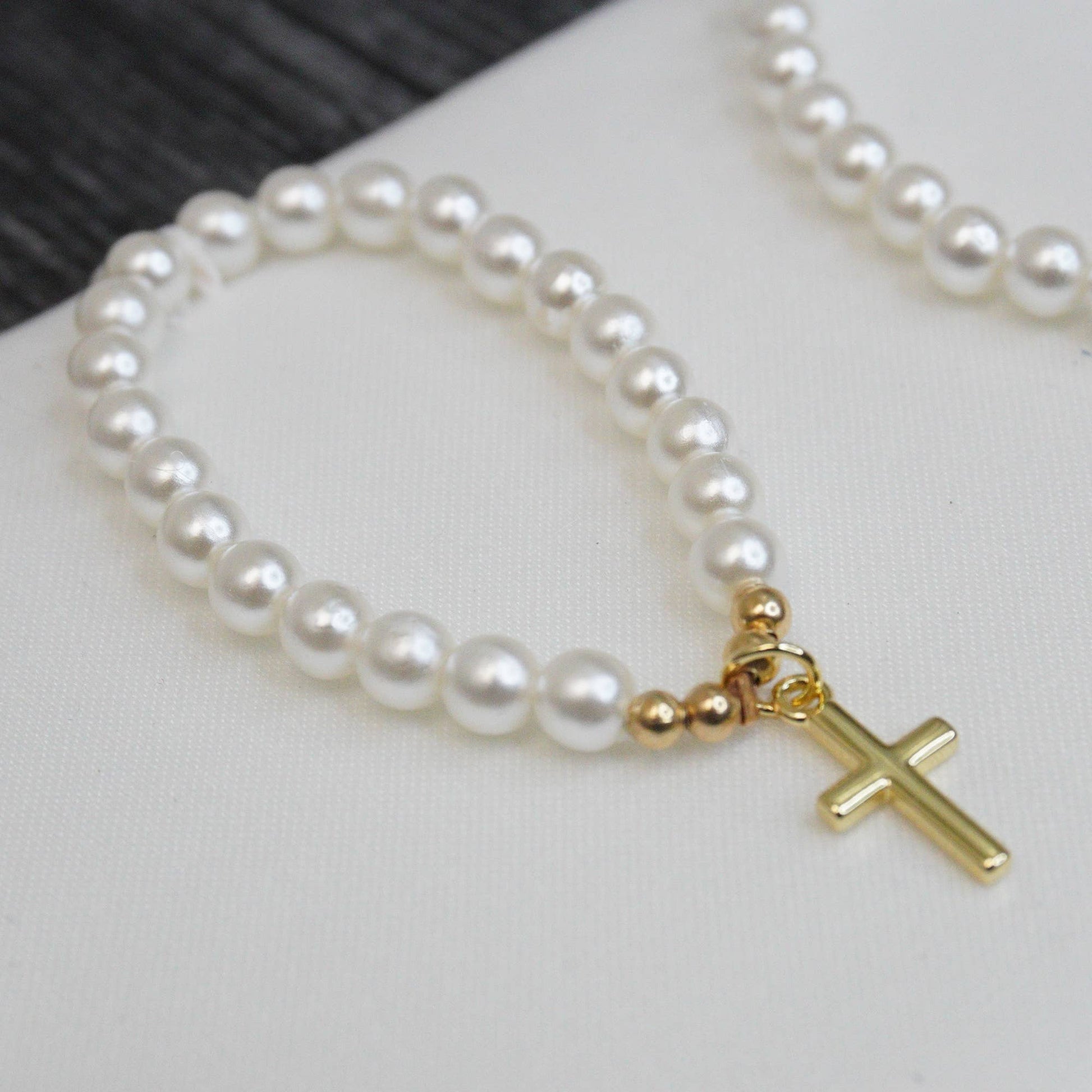 Gold Cross Pearl Bracelet