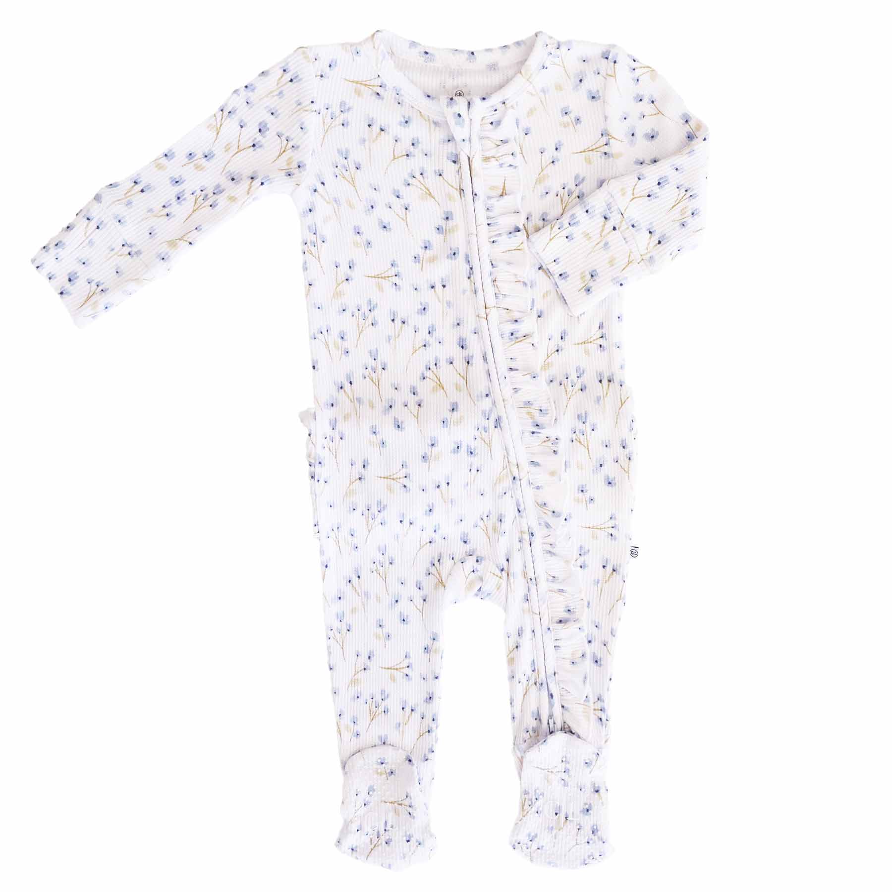 Blake's Blooms Bamboo Waffle Zipper Ruffle Footie