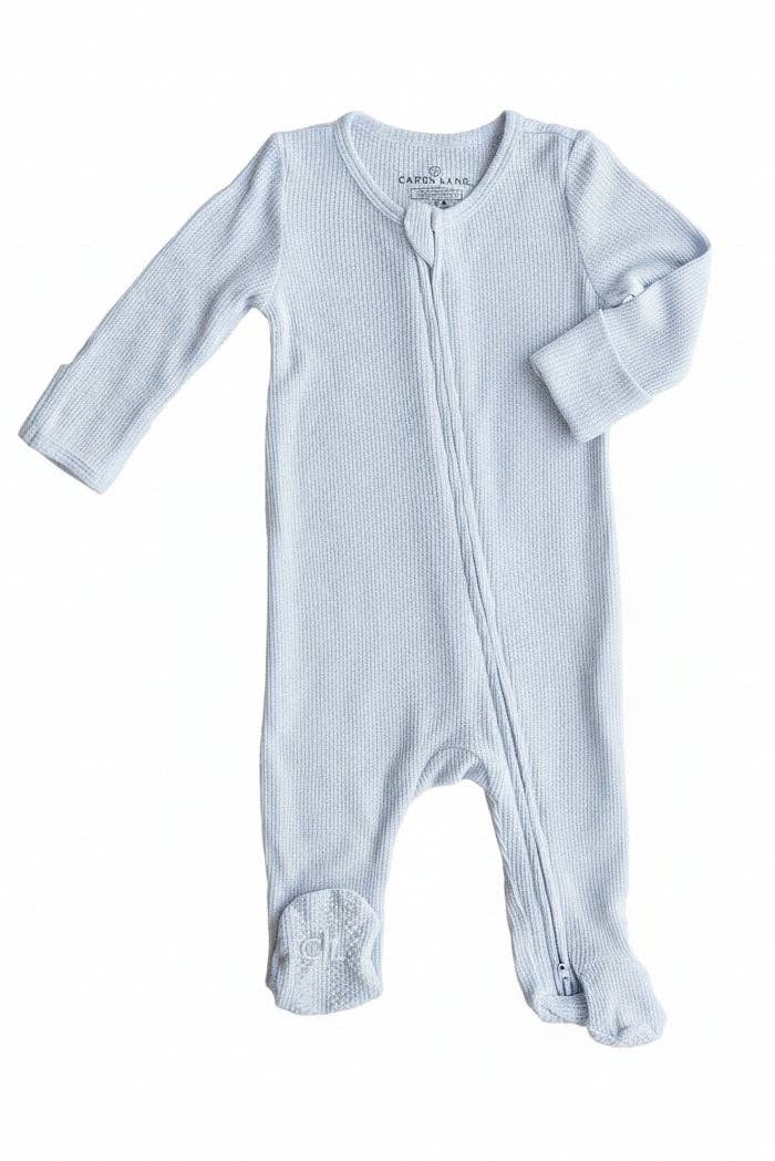 Blue Bamboo Waffle Zipper Footie