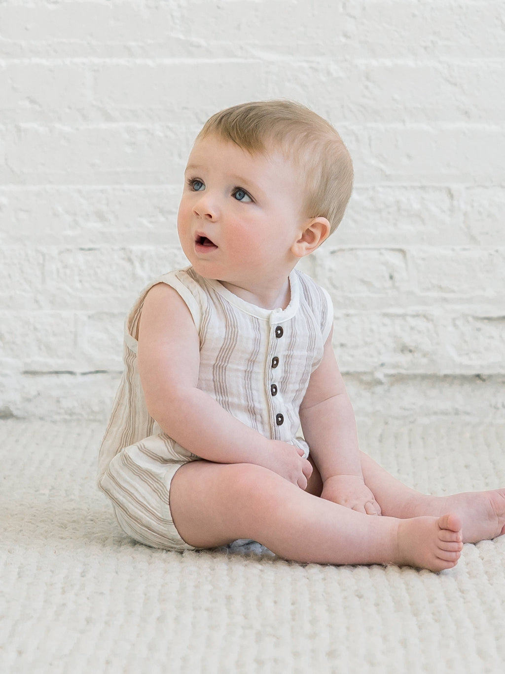 Bowie Muslin Bubble Romper - Enzo Stripe/Beige