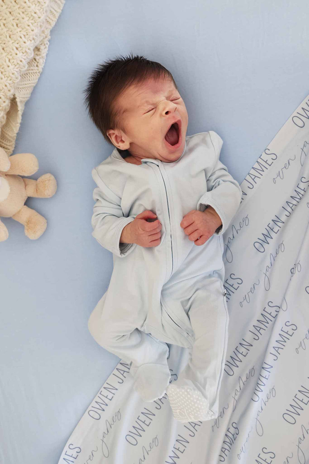 Baby Blue Bamboo Zipper Footie