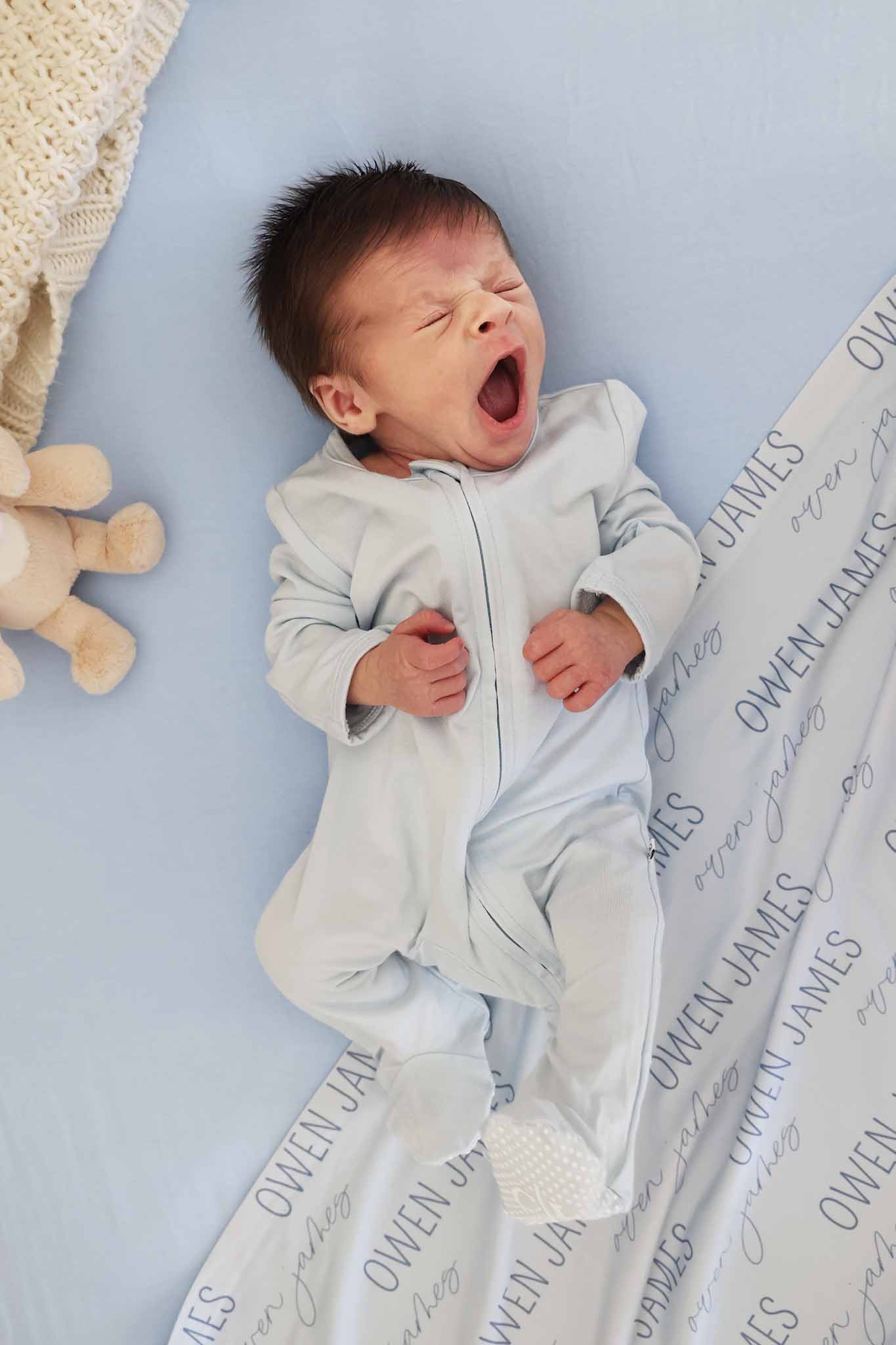 Baby Blue Bamboo Zipper Footie