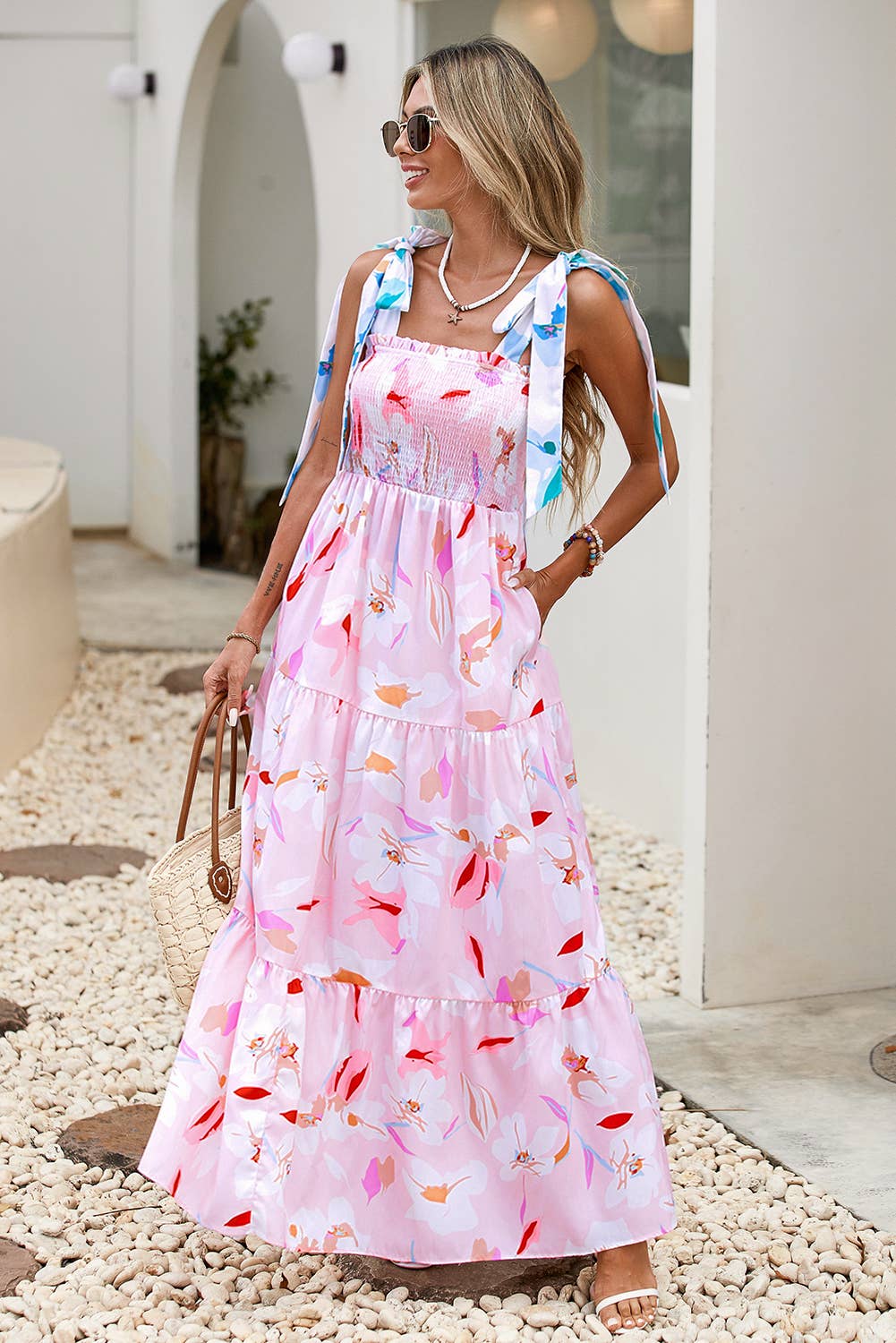 Bubblegum Floral Smocked Maxi Dress