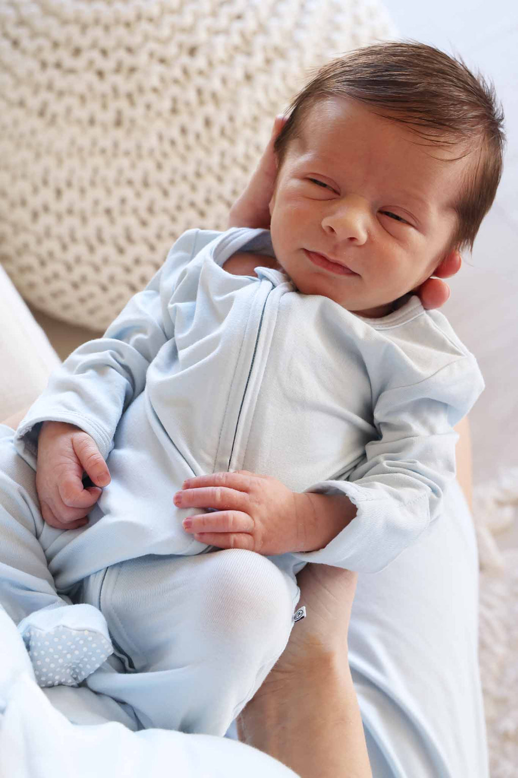 Baby Blue Bamboo Zipper Footie