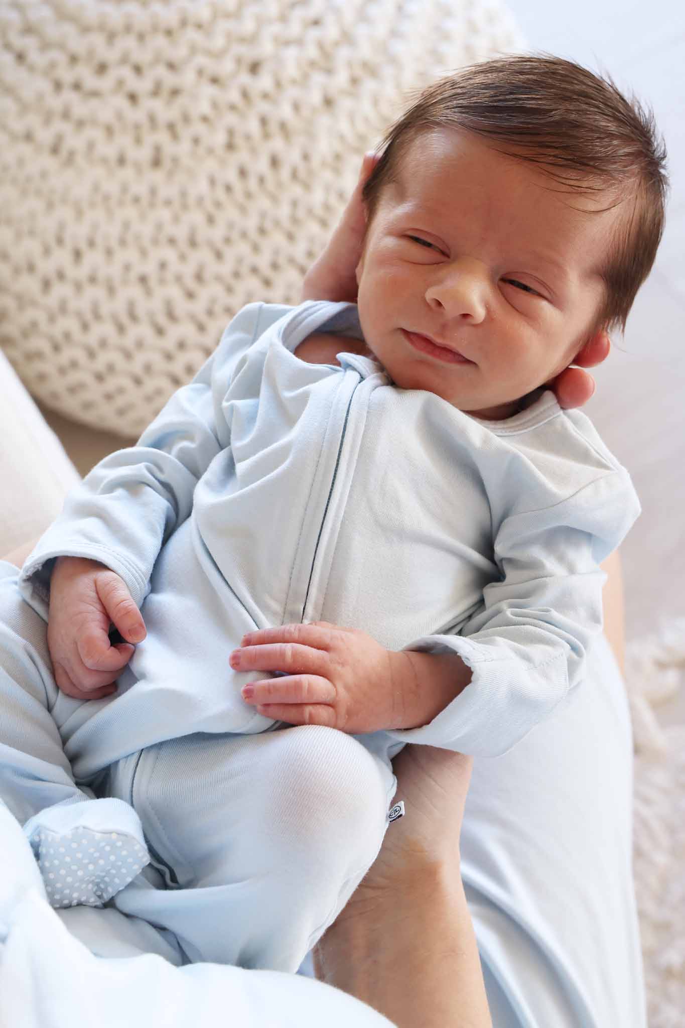 Baby Blue Bamboo Zipper Footie