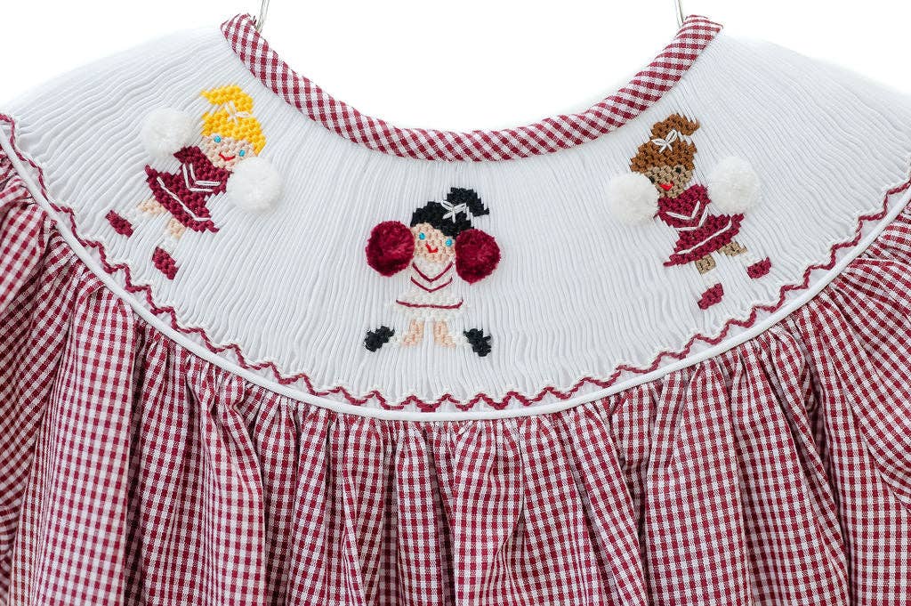 Maroon and White Cheerleaders Smocked Birdie Bubble