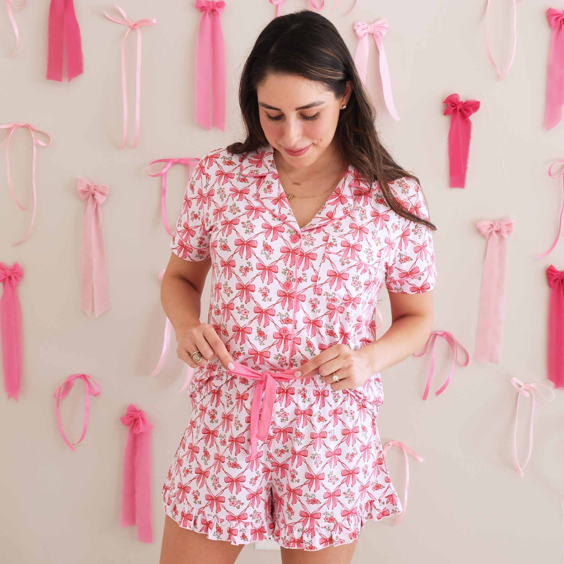 Bow Besties Women's Two Piece Short Lounge Set