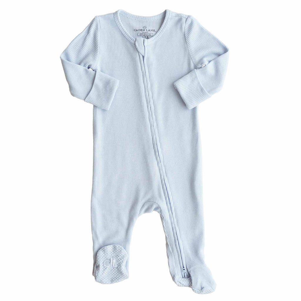 Blue Bamboo Waffle Zipper Footie