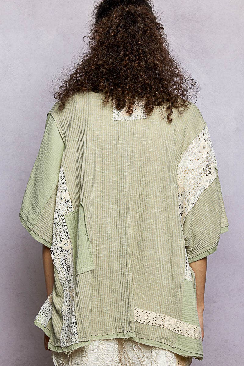 Collared Studded Button-down Short Sleeve Knit Shirt Top