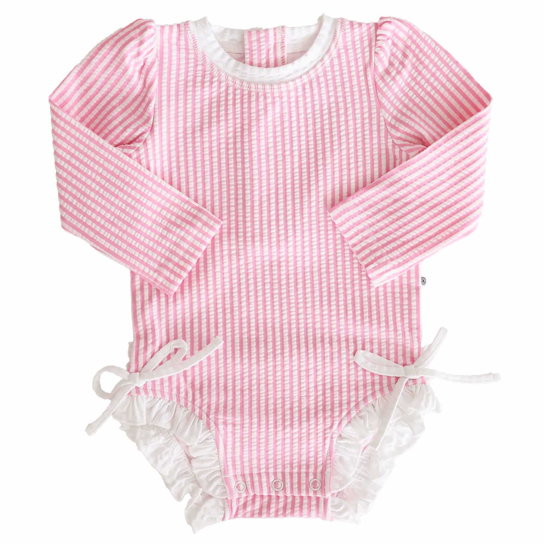 Long Sleeve Rash Guard With Ruffle Bottom | Seersucker Dusty Pink